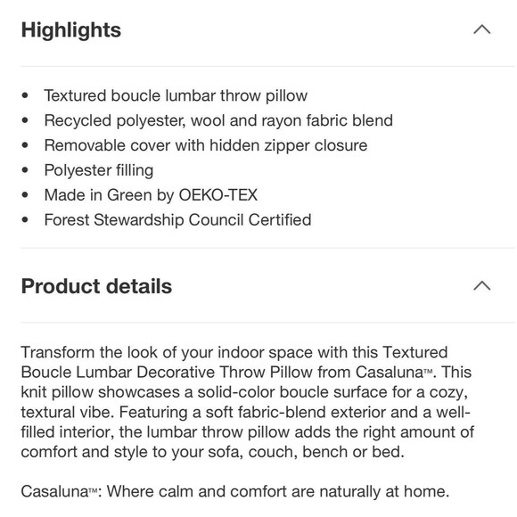 Textured Boucle Lumbar Decorative Throw Pillow Dark Gray - Casaluna NEW - Picture 9 of 9